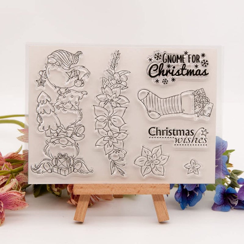 Arbuya Gnome Christmas Leaves Wishes Socks Clear Stamps for Card Making Decoration and DIY Scrapbooking - Image 4